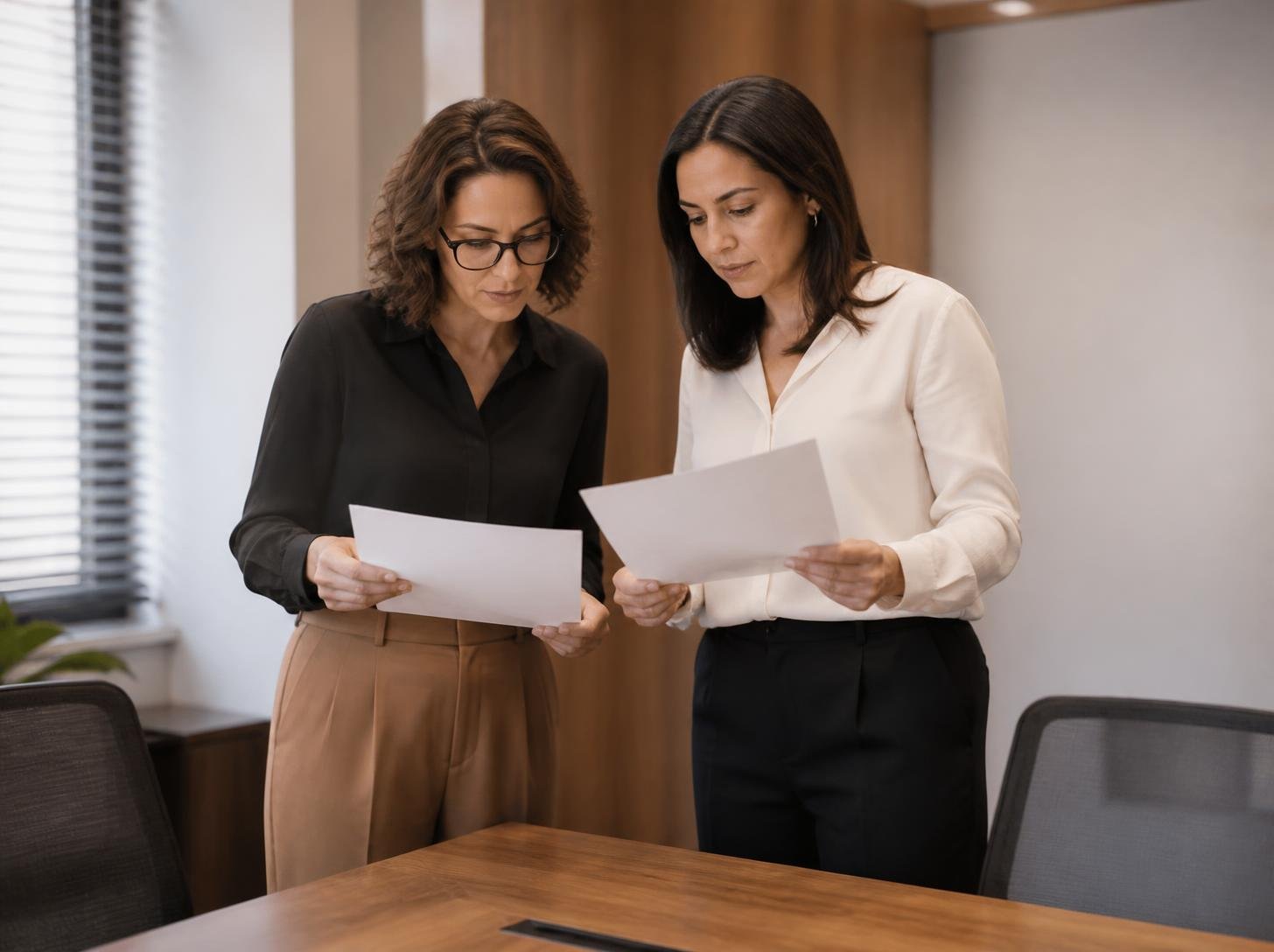 Duas profissionais de recursos humanos analisando os dados de utilização do plano de saúde da empresa