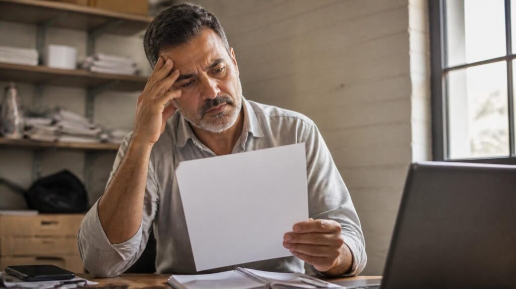 Dono de pequena empresa analisando no escritório o comunicado de reajuste do plano de saúde